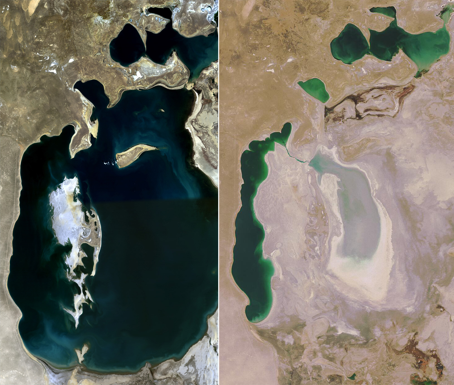 The Aral Sea in 1989 and 2008